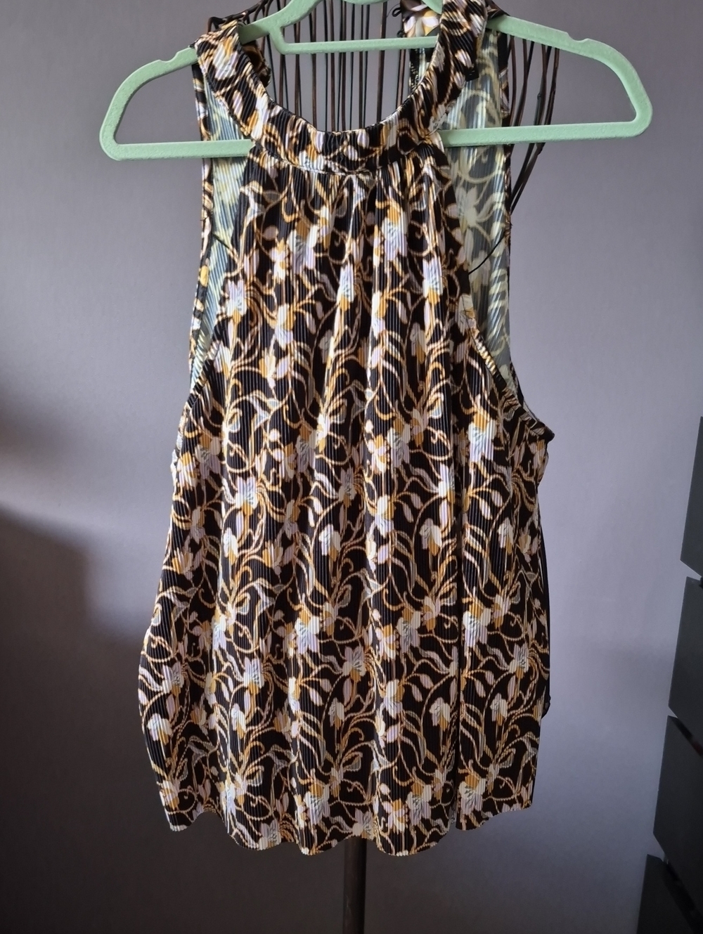 Halston Heritage Black Tank Top with Gold & White Floral Print